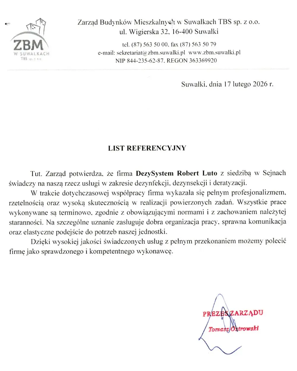 Referencje ZBM Suwałki